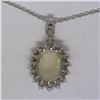 Image 9 : Solid Platinum 18K Yellow Gold 3.69 ctw Oval Opal & Diamond Halo Pendant Necklac