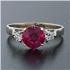 Image 2 : Vintage 18K White Gold Old Cut Red Stone Solitaire & 0.22 ctw Diamond 3 Stone Ri