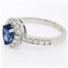 Image 2 : 14k White Gold 1.33 ctw FINE Pear Sapphire Solitaire Ring w/ Round Diamond Halo