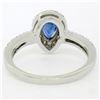 Image 4 : 14k White Gold 1.33 ctw FINE Pear Sapphire Solitaire Ring w/ Round Diamond Halo