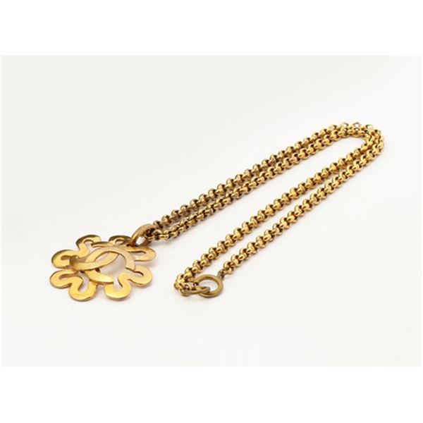 Chanel Vintage Gold-tone Metal CC Spring Flower Long Necklace