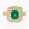Image 5 : 18K Gold 2.72 ctw GIA Fine Emerald & Double Halo Diamond Statement Cocktail Ring