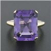 Image 2 : 14K Yellow Gold 9.50 ctw Large Amethyst Prong Emerald Cut Solitaire Cocktail Rin