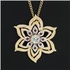 Image 6 : Vintage 14k Two Tone Gold Diamond Ruby Florentine Finish Flower Pendant Necklace