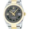 Image 2 : Rolex Mens 18K Two Tone Yellow Gold "Wimbledon" Gray Roman Dial Datejust 36MM Wi