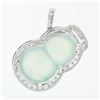 Image 3 : 18k White Gold AGL Carved Grayish Green Jadeite Jade VS F 2.1 ctw Diamond Pendan