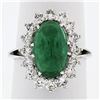 Image 4 : French 18K Gold Platinum 6.21 ctw GIA Cabochon Emerald Diamond Halo Cocktail Rin
