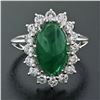Image 5 : French 18K Gold Platinum 6.21 ctw GIA Cabochon Emerald Diamond Halo Cocktail Rin