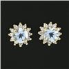 Image 2 : NEW 14k Yellow Gold 2.12 ctw Round Aquamarine Diamond Halo Cluster Stud Earrings