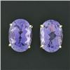 Image 2 : 14K Yellow Gold 13.0 ctw Large Oval Prong Set Amethyst Solitaire Stud Earrings