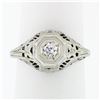 Image 1 : Antique Art Deco 18k White Gold .21 ctw Diamond Solitaire Filigree Engagement Ri