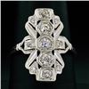 Image 2 : Antique Art Deco 14K White Gold 0.60 ctw Diamond Unique Open Milgrain Dinner Rin