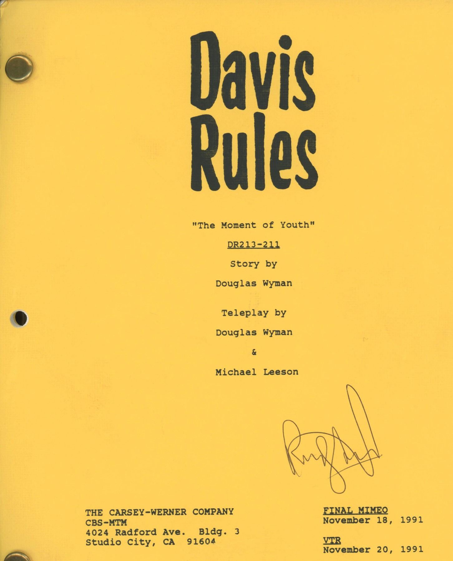 Davis Rules Randy Quaid signed script