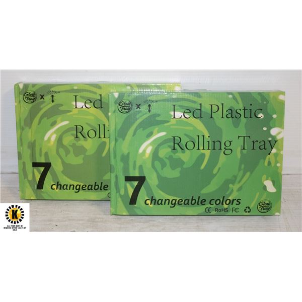 TWO NEW LED PLASTIC ROLLING TRAYS W/ 7 CHANGEABLE