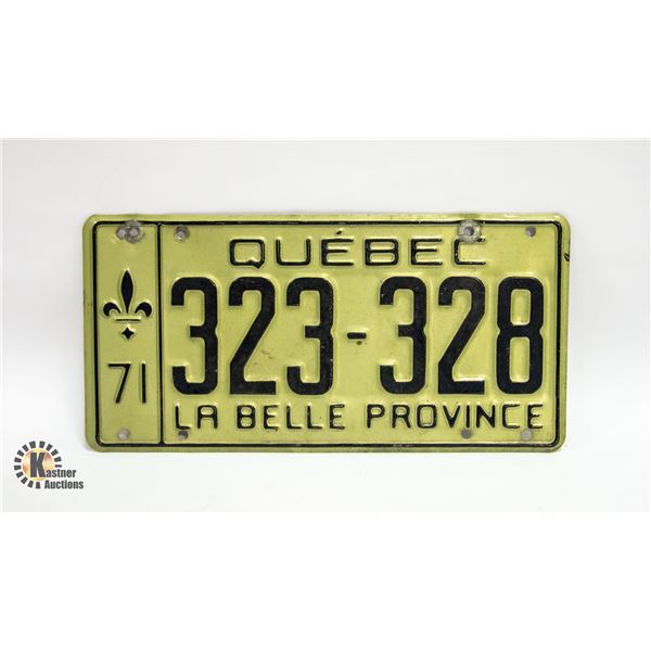 QUEBEC 1971 LICENSE PLATE
