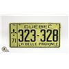 Image 1 : QUEBEC 1971 LICENSE PLATE