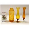 Image 1 : OBERGLASS AUSTRIA AMBER VASE & 2 BUD VASES