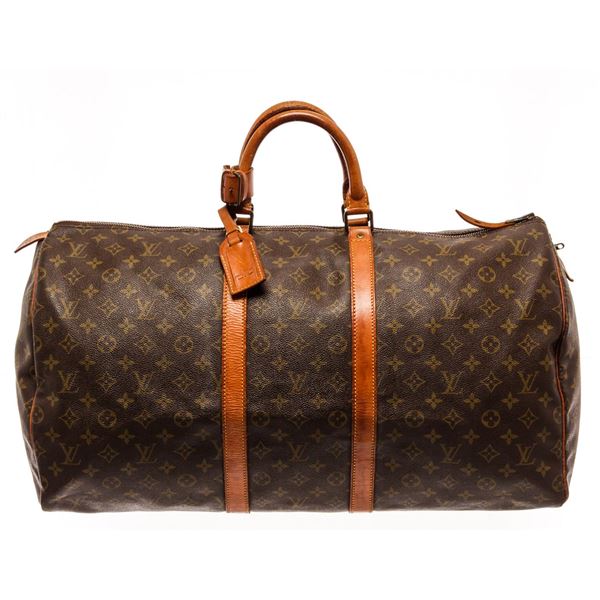 Louis Vuitton Brown Monogram Canvas Keepall 55 Travel Bag