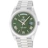 Image 2 : Rolex Mens 18K White Gold Olive Green Roman Dial Day Date President 40MM With Bo