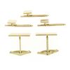 Image 8 : Men's Solid 14k Yellow Gold Grooved Pattern Square Cuff Link & 3 Button Stud Set