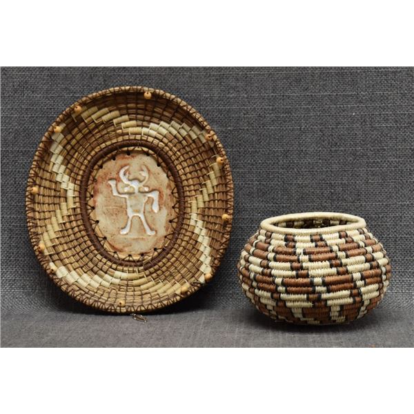 TWO BASKETRY TRAY AND BOWL