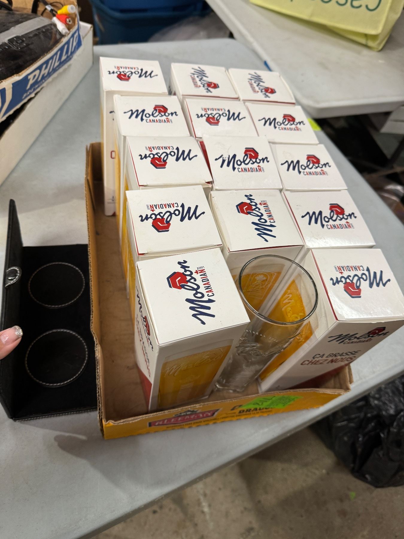 Molson Canadian glasses and coaster