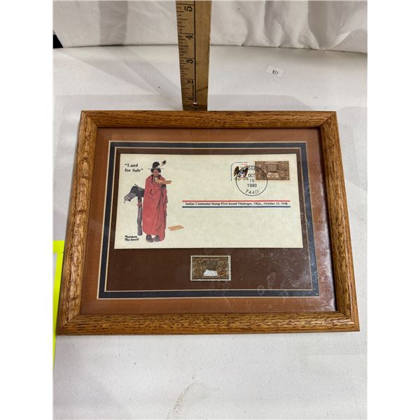 "Land for sale" Norman Rockwell Indian centennial stamp first issued Muskogee October 1948