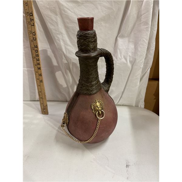 Vintage ITALIAN LEATHER WRAPPED DECANTER BOTTLE Made In Italy