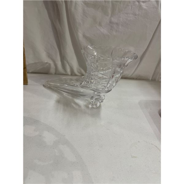 Vintage Round Clear Cut Glass Horn Shaped Ornament / Posy Vase.