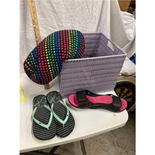 Basket, sandles and pillow