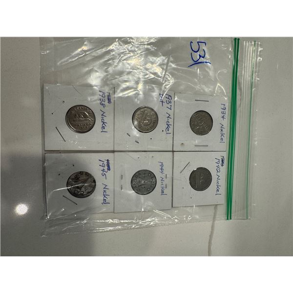 Nickles 1934, 1937 dot , 1938, 1942, 1944, 1945