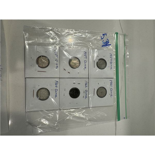 Dimes 1957, 1959, 1959, 1961, 1962, 1964