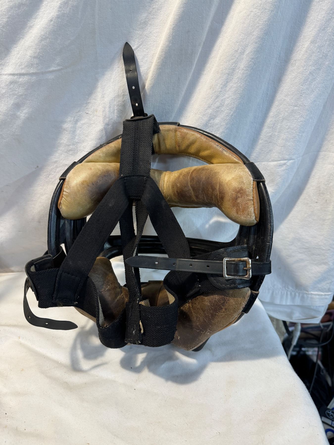 Masque De Catcheur Vintage Baseball – Cadre Métal Lourd Et Cuir – Marque Diamond – Taille Unique – Noir & Beige