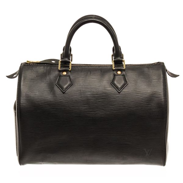 Louis Vuitton Castilian Black Leather Speedy 30 Boston Bag