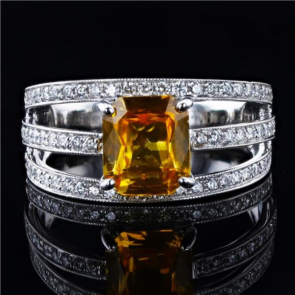 2.13 ctw Orange Yellow Sapphire and 0.47 ctw Diamond 18K White Gold Ring
