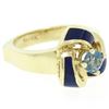 Image 3 : Vintage 14K Yellow Gold FINE Aquamarine & Blue Enamel Trinity Knot Cocktail Ring