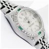 Image 5 : Rolex Ladies Quickset Silver Index Diamond Lugs & Emerald Datejust Wristwatch