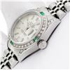 Image 6 : Rolex Ladies Quickset Silver Index Diamond Lugs & Emerald Datejust Wristwatch