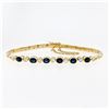Image 5 : 18K Yellow Gold 2.60 ctw Alternating Oval Sapphire Round Diamond Chain Bracelet