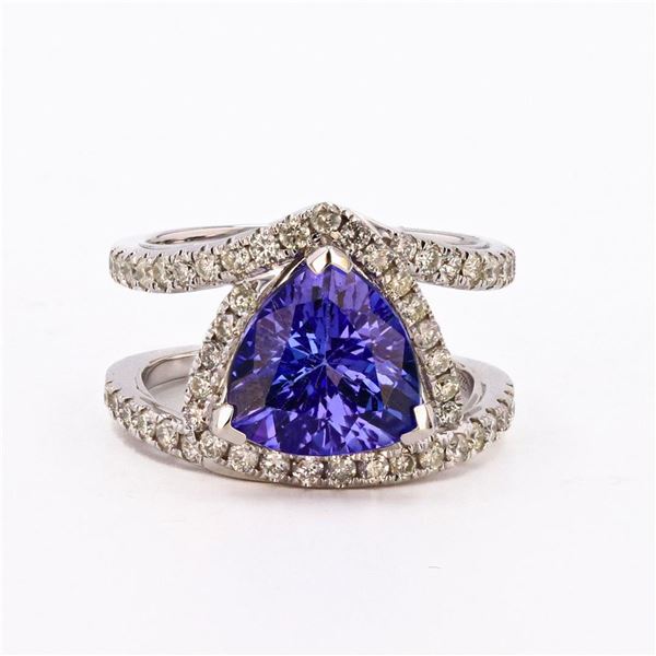 4.02 ctw Tanzanite and 0.84 ctw Diamond 18K White Gold Ring