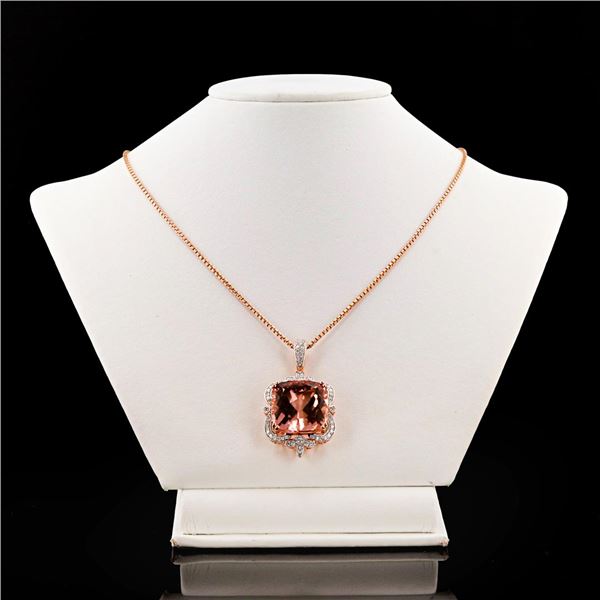 26.74 ctw Morganite and 0.75 ctw Diamond 14K Rose Gold Pendant