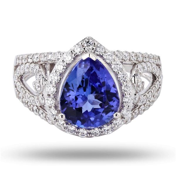 2.21 ctw Tanzanite and 0.74 ctw Diamond 14K White Gold Ring