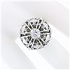 Image 3 : Vintage 14k White Gold 0.39 ctw Old Diamond Round Puffed Dome Bombe Platter Ring