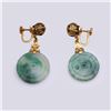 Image 3 : Pair of 14k Yellow Gold & Jadeite Earrings