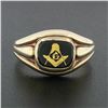 Image 2 : Men's Vintage 10k Gold Black Onyx Gold Leaf Design Masonic Solitaire Band Ring