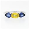 Image 4 : 14k White Gold 2.25 ctw Oval Yellow & Pear Cut Blue Sapphire Three 3 Stone Ring