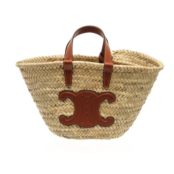 Celine Beige Wicker Classic Basket Teen Triomphe Tote Bag