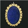 Image 3 : Antique Etruscan Revival 14k Gold GIA Carved Oval Blue Lapis Pendant or Brooch