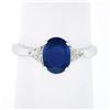 Image 2 : 18K White Gold 2.21 ctw GIA Oval Sapphire & Trillion Diamond 3 Three Stone Ring
