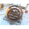 Image 2 : two steel vintage wagon wheels and roll of steel cable
